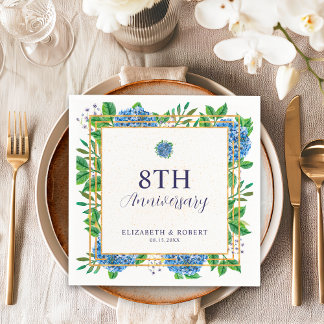 Any Year Blue Hydrangea Wedding Anniversary Napkins