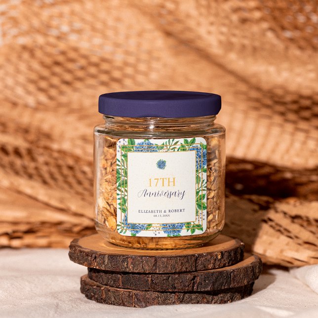 Any Year Blue Hydrangea Wedding Anniversary Square Sticker (Creator Uploaded)