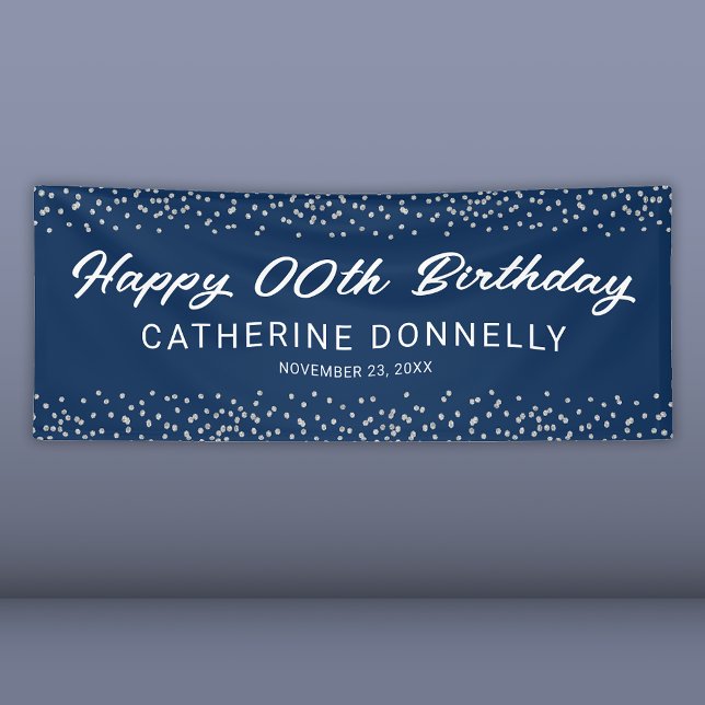 Any Year Blue Silver Happy Birthday Banner (Creator Uploaded)