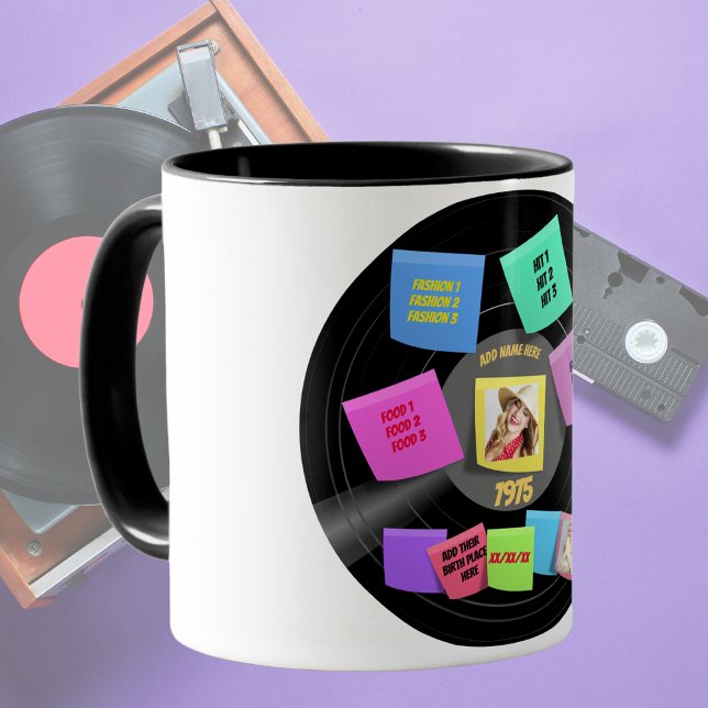 ANY Year Born 60s 70s Vinyl Record Photo Custom Mug (Creator Uploaded)