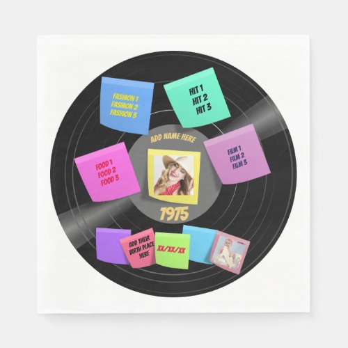 ANY Year Born 60s 70s Vinyl Record Photo Custom Paper Napkins