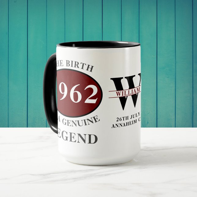 Any Year Born In Monogram Add Your Name Birthday Coffee Mug (Creator Uploaded)