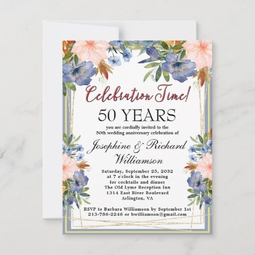 Any Year Chic Floral Budget Wedding Anniversary Invitation