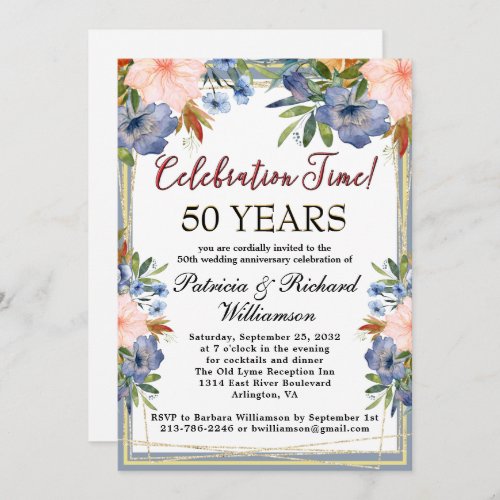 Any Year Chic Floral Custom Wedding Anniversary Invitation