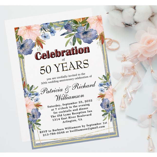 Any Year Chic Floral Custom Wedding Anniversary Invitation (Creator Uploaded)