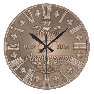 Copper Wall Clocks Zazzle Any Year Copper Look Wedding Anniversary Large Clock