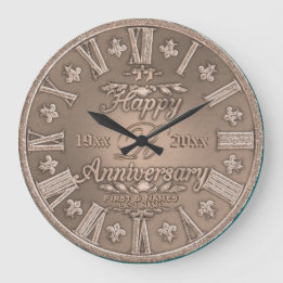 Any Year Copper Look Wedding Anniversary Large Clock