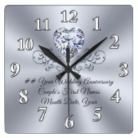 Any YEAR Custom Diamond Wedding Anniversary Gifts Square Wall Clock