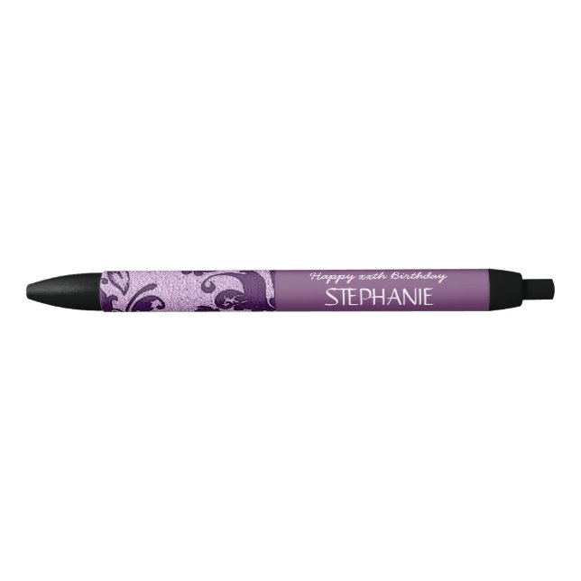 Any Year Damask Birthday For Her Purple A01 Black Ink Pen (Front)