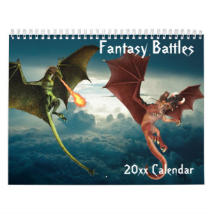 Any Year Fantasy Beasts Art Dragon Unicorn Calendar