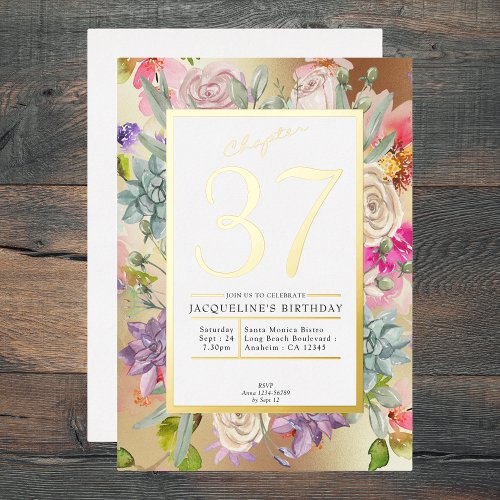 Any Year Floral Birthday Gold Foil Invitation