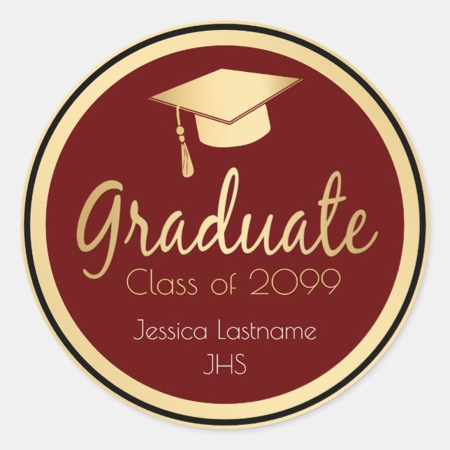 Any Year Graduate Gold Classic Round Sticker (Front)