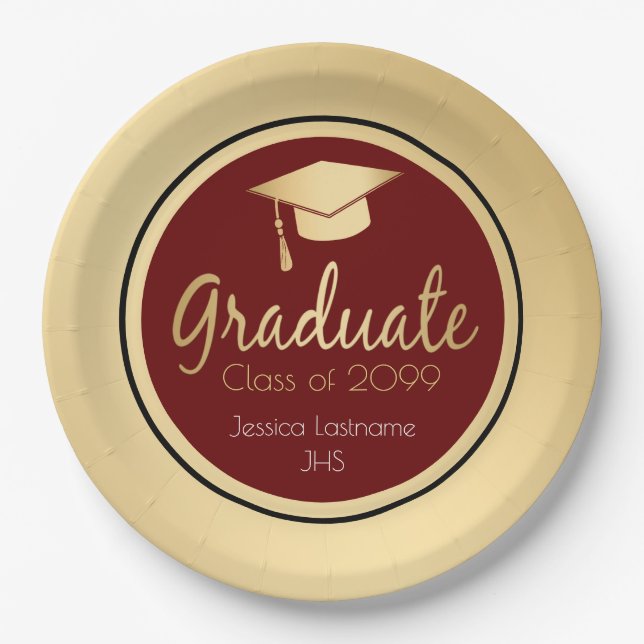Any Year Graduate Gold Paper Plates (Front)