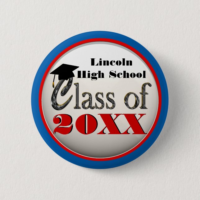 Any Year Graduation Cool Red, White & Blue Buttons (Front)