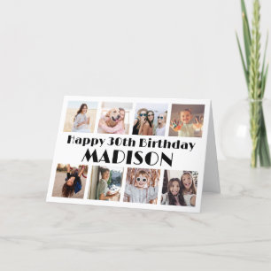 ANY Year Happy Birthday 8 Photo Collage Minimalist Card