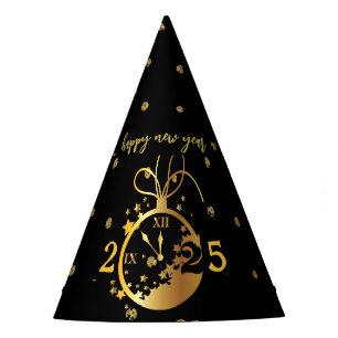 Any Year Happy New Year's Black Gold Clock Party Hat