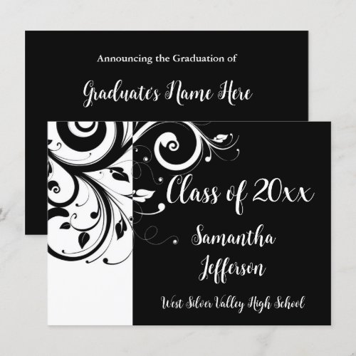 Any Year ~ Luxury Black/White Swirl Graduation Personalized Announcement