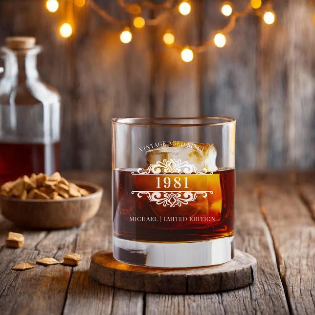 Any Year | Milestone Monogram Birthday Whiskey  Rocks Glass (Creator Uploaded)