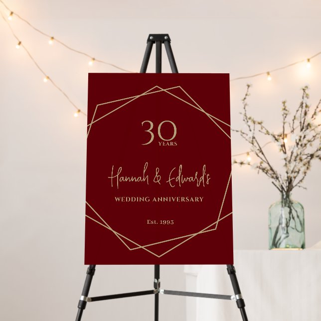 ANY YEAR Modern Burgundy Gold Wedding Anniversary Foam Board (In Situ (Stand))