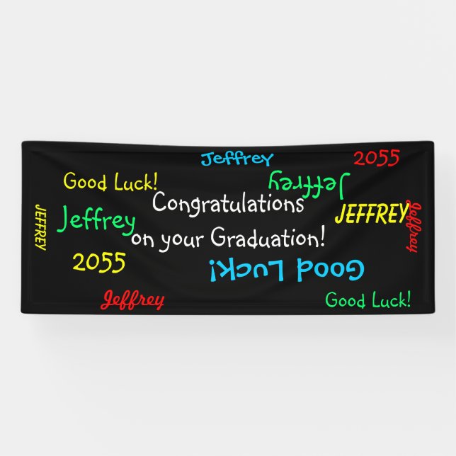 ANY YEAR, Name Multi Color FUN Graduation Party Banner (Horizontal)