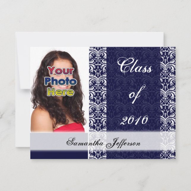 Any Year~ Navy/White Fancy Graduation Announcement (Front)