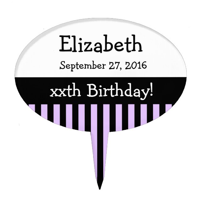 ANY YEAR Personalize Birthday Stripes V08 Cake Topper (Front)