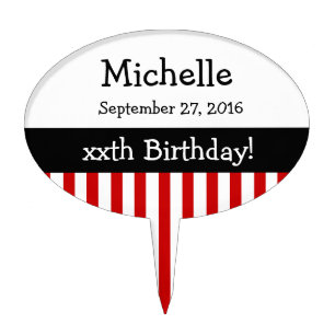 ANY YEAR Personalize Birthday Stripes V11 RED Cake Topper