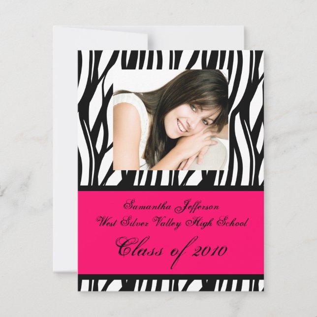 Any Year ~ Pink Zebra Photo Graduation Invitation (Front)