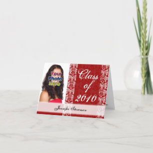 Any Year~ Pretty Red/White Damask Graduation Invitation