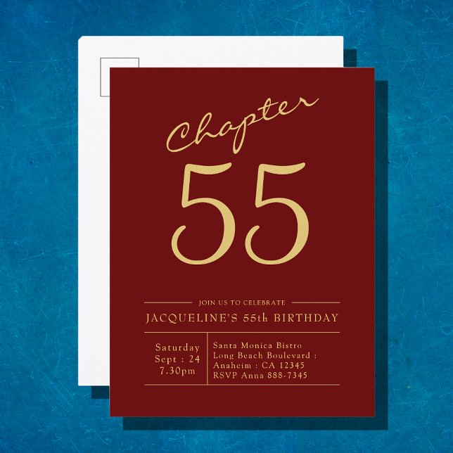 Any Year Red Gold Script Birthday Invitation Postcard (Creator Uploaded)