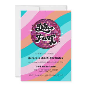 Any Year Retro Disco Ball Pink  Birthday  Invitation