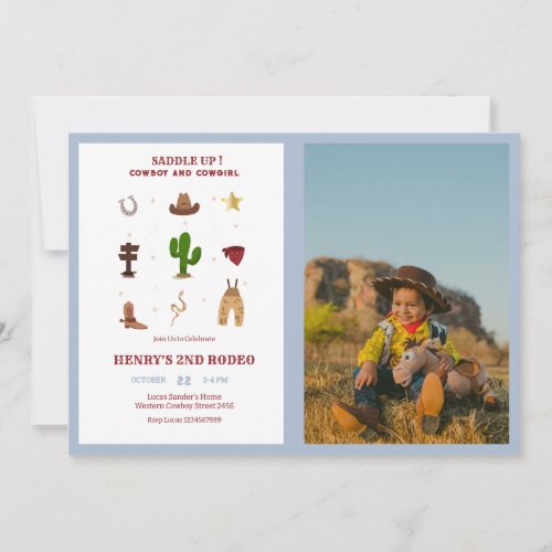 Any Year Rodeo Cowboy Kids Birthday Photo Invitation