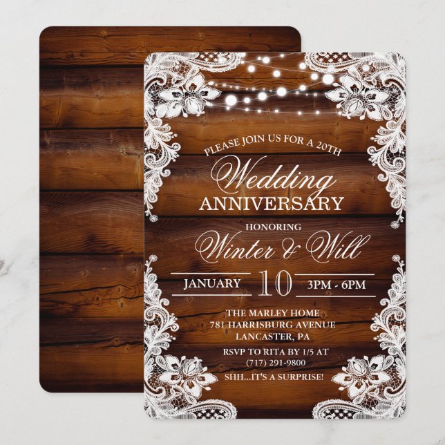 ANY YEAR - Rustic Wood Lace Retirement Invitation (Front/Back)