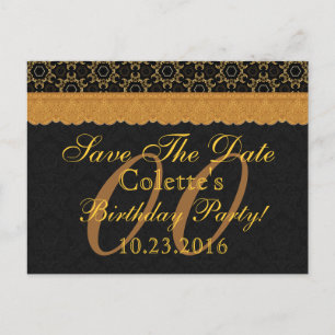 Any Year Save the Date Birthday Gold Black Lace 08 Announcement Postcard