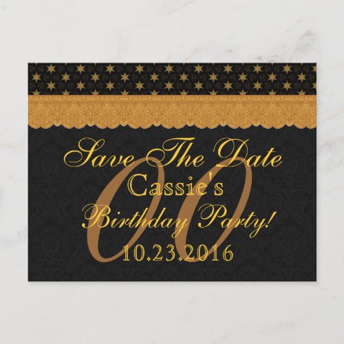 Any Year Save the Date Birthday Gold Black Lace 12 Announcement Postcard