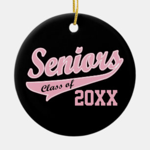 Any Year, Senior Class Pink/Black Graduation Ceramic Ornament