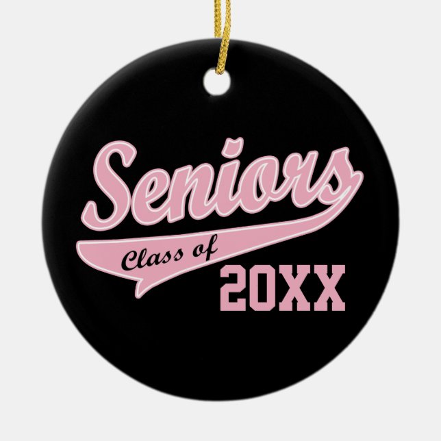 Any Year, Senior Class Pink/Black Graduation Ceramic Ornament (Front)