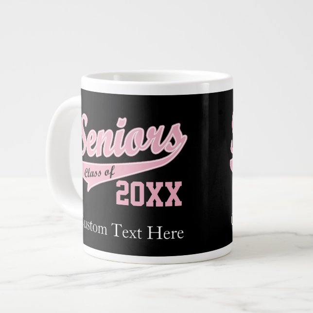 Any Year, Senior Class Pink/Black Graduation Giant Coffee Mug (Front Left)
