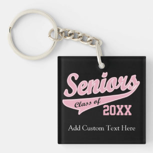 Any Year, Senior Class Pink/Black Graduation Keychain
