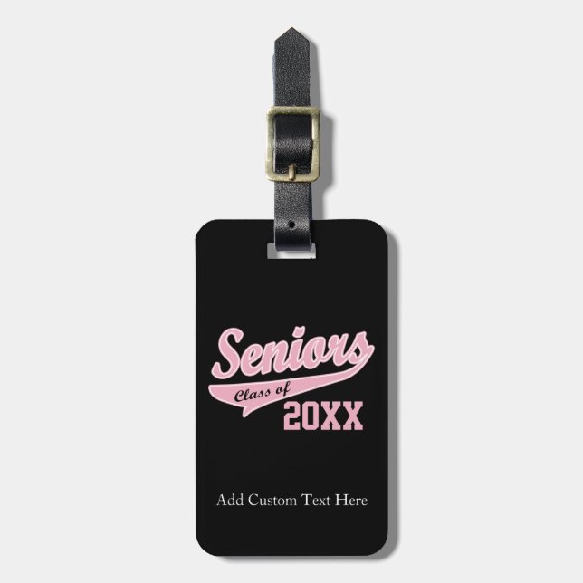 Any Year, Senior Class Pink/Black Graduation Luggage Tag (Front Vertical)