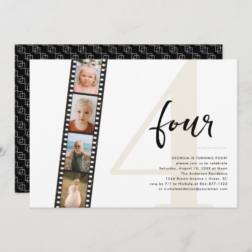 Any Year  Simple 4 Filmstrip Photo Birthday Party Invitation