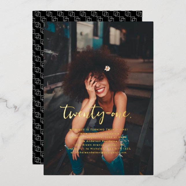 Any Year | Simple Photo Birthday Party  Foil Invitation (Front/Back)