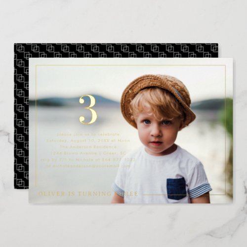 Any Year  Simple Photo Birthday Party  Foil Invitation