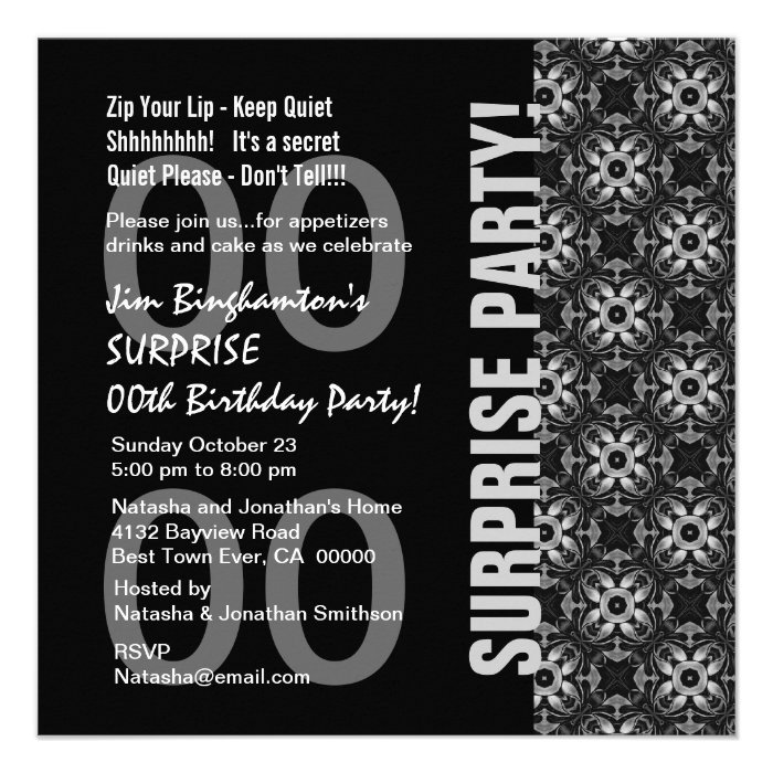 Any Year Surprise Birthday Black and White Q130 Invitations