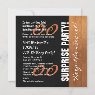 Any Year SURPRISE Birthday Black Gold Wood V02A Invitation