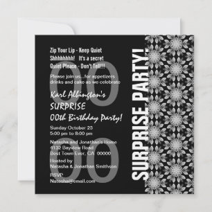 Any Year Surprise Birthday Black White Linen Paper Invitation