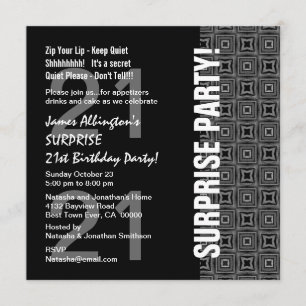 Any Year Surprise Birthday Modern Black White Gray Invitation
