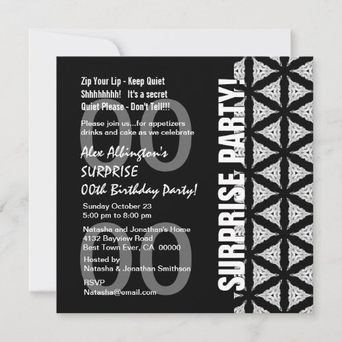 Any Year Surprise Birthday Modern Black WhiteW1761 Custom Invites