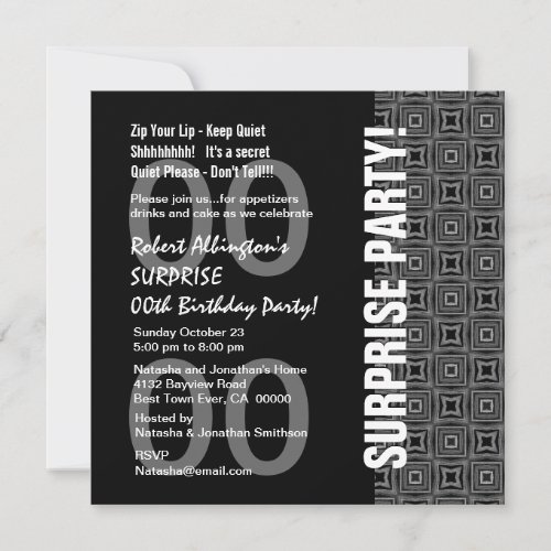 Any Year Surprise Birthday Modern Black WhiteW1774 Personalized Invitations