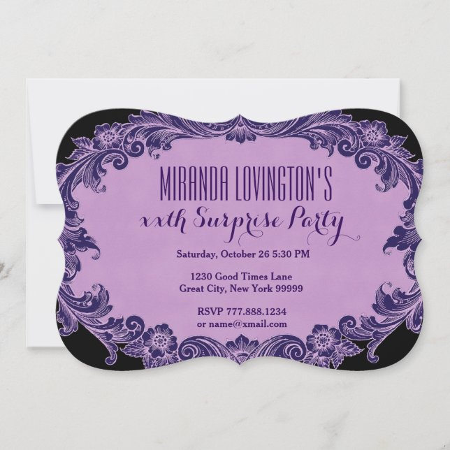 Any Year Surprise Birthday Purple Vintage P99 Invitation (Front)